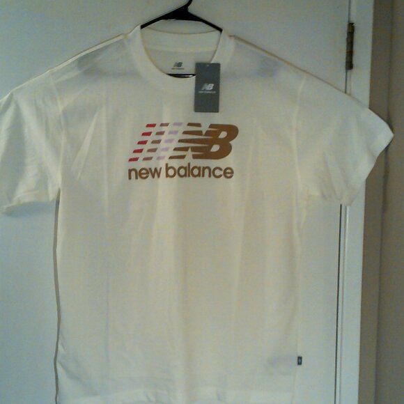 NEW BALANCE RUNNING "Moving Graphic Logo Tee" MEN'S OFF-WHITE T-SHIRT L MT51986 - Picture 1 of 7